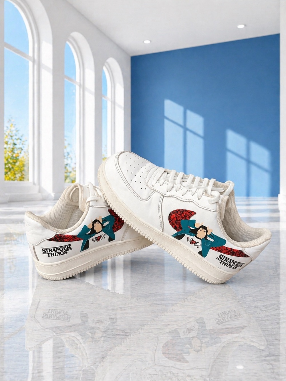 White Boys Athletic Sneakers with Graphic Detail - Stranger Things